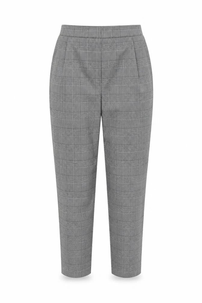Front view of New look women’s black houndstooth trousers, size UK 10, 23.5-inch leg
