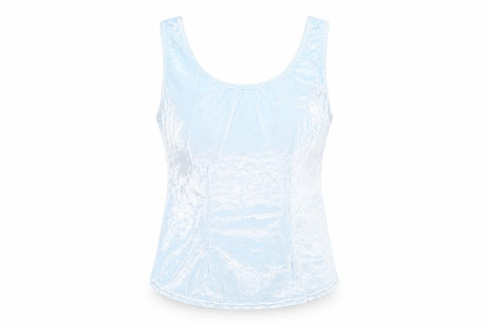 Front view of Marks & Spencer women’s blue basic t-shirt, size UK 16