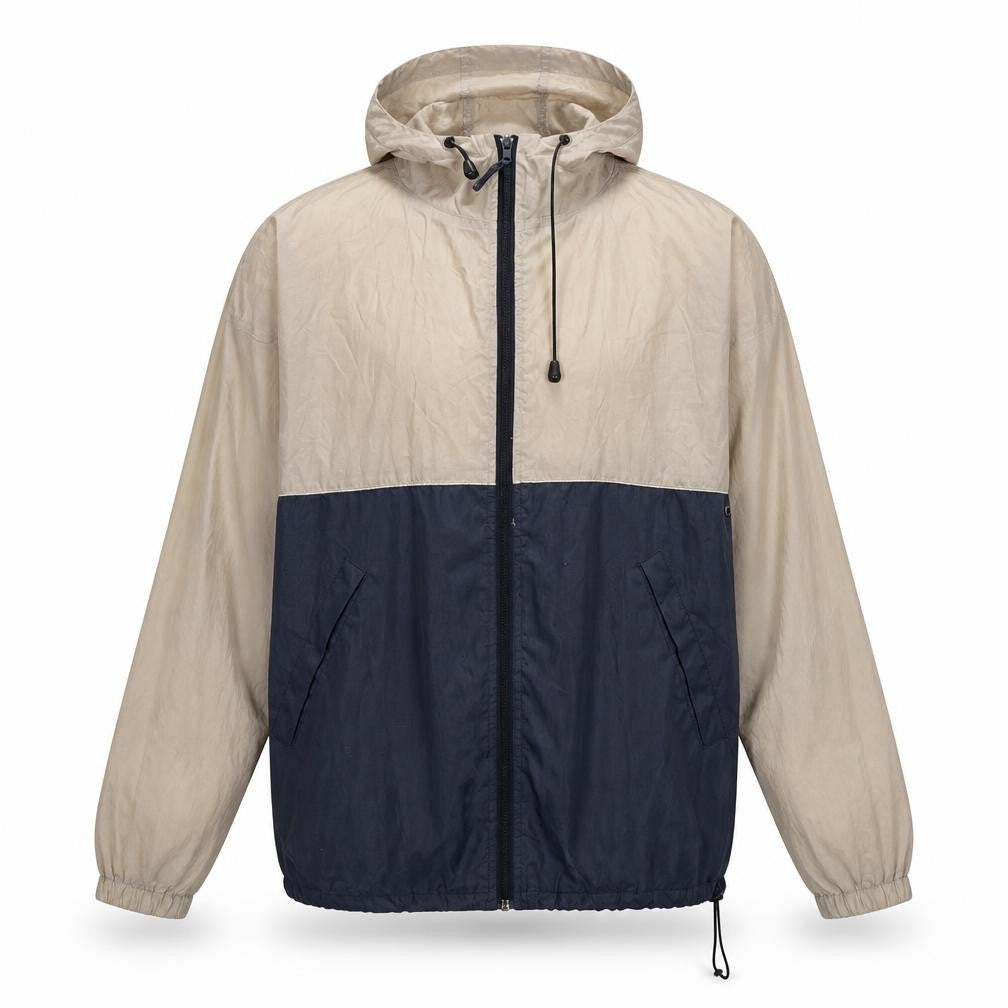 Front view of Carry Kag men’s beige rain coat coat, size M