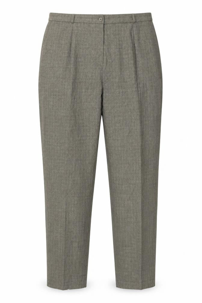 Front view of Marks & Spencer men’s beige trousers, size 22, 28-inch leg