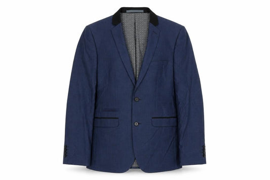 Front view of Burton men’s blue jacket blazer, size 36