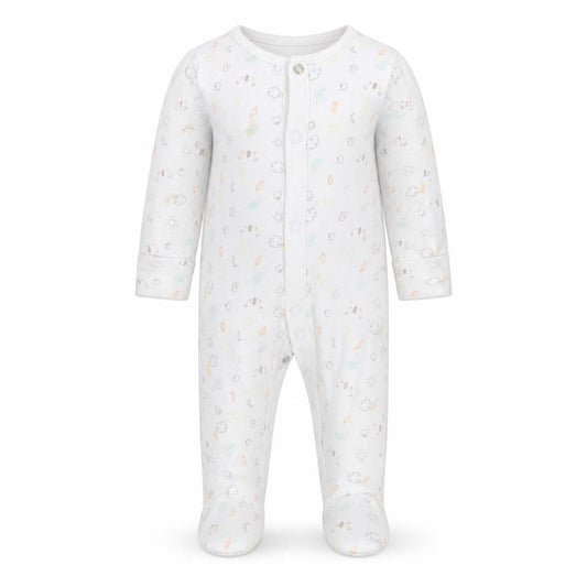 Front view of F&F Baby White Geometric Babygrow One-Piece, size 0-3, Months