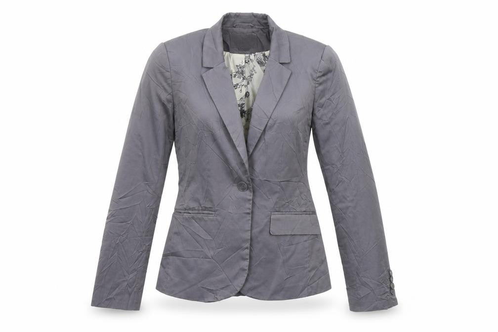 Front view of H&M women’s grey ikat jacket blazer, size UK 6