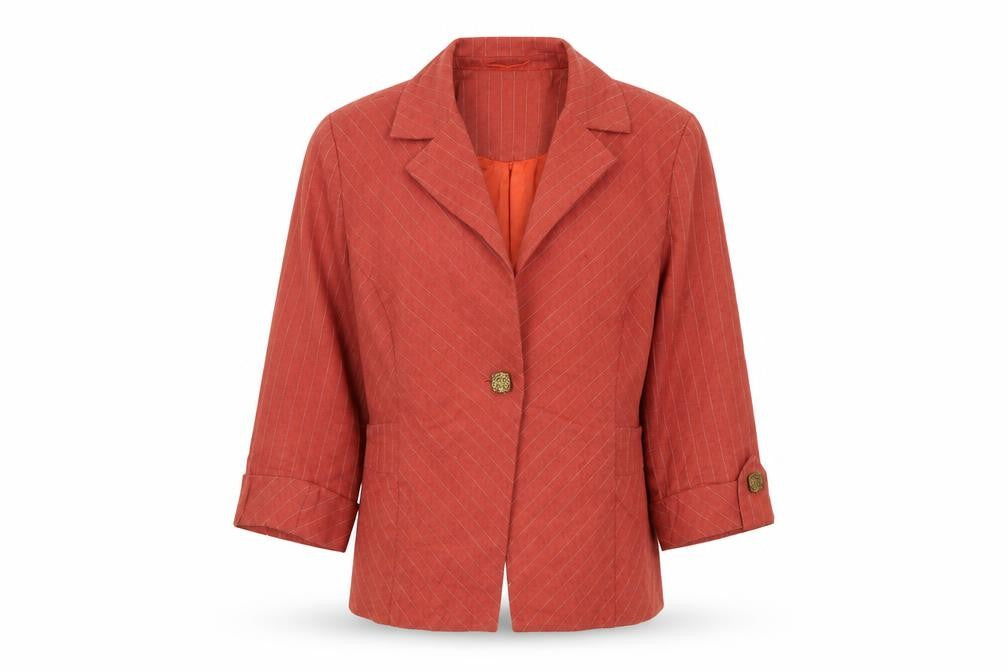 Front view of Per Una women’s orange jacket suit jacket, size UK 10
