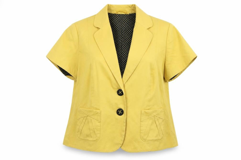 Front view of Marks & Spencer women’s yellow jacket blazer, size UK 12