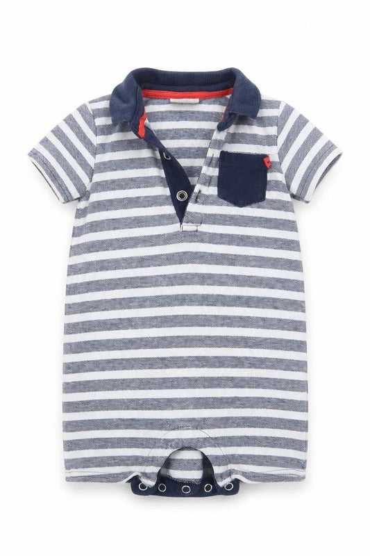 Front view of F&F Baby White Striped Babygrow One-Piece, size 6-9, Months