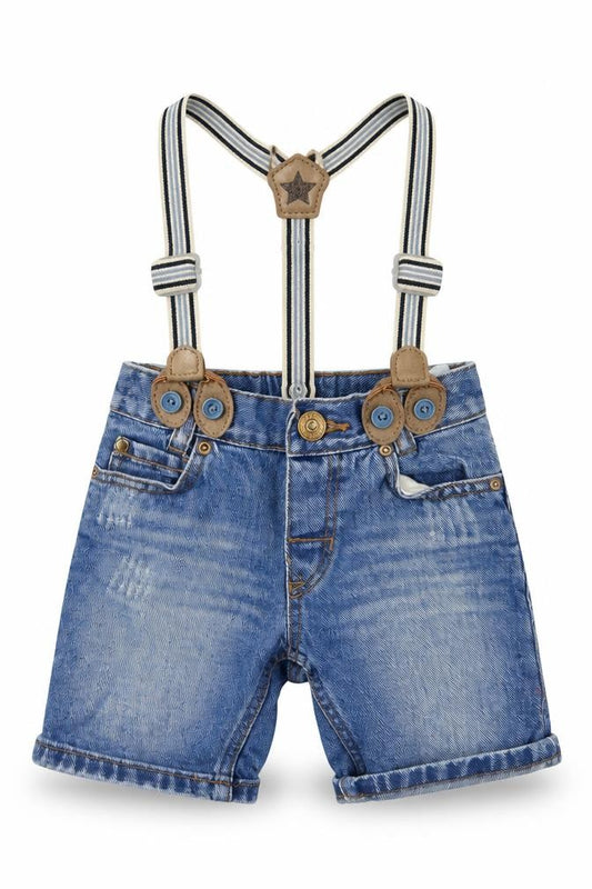 Front view of H&M boys’ blue capri jeans, size 6-9, months