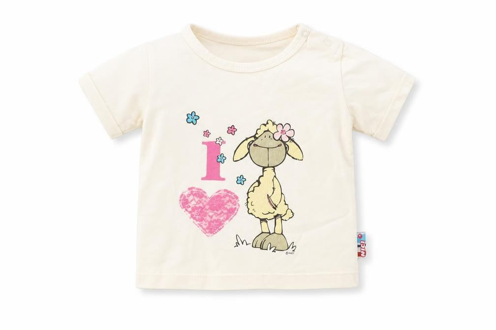 Front view of NICI girls’ beige basic t-shirt, size 9-12, months