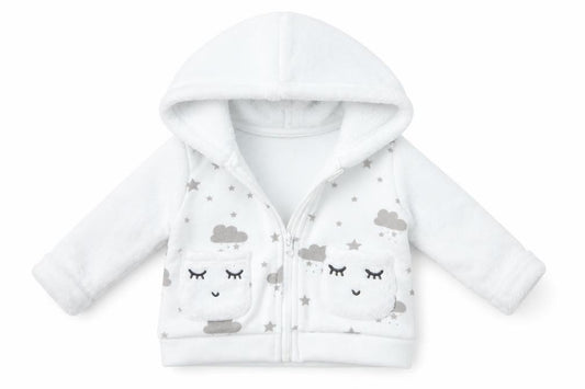 Front view of Zy Baby Grey Geometric Jacket Coatigan, size 0-3, Months