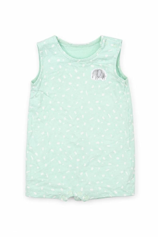 Front view of Next girls’ green polka dot babygrow one-piece, size 3-6, months