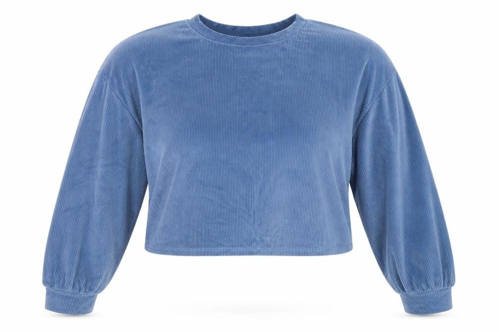 Front view of SHEIN women’s blue pullover sweatshirt, size S