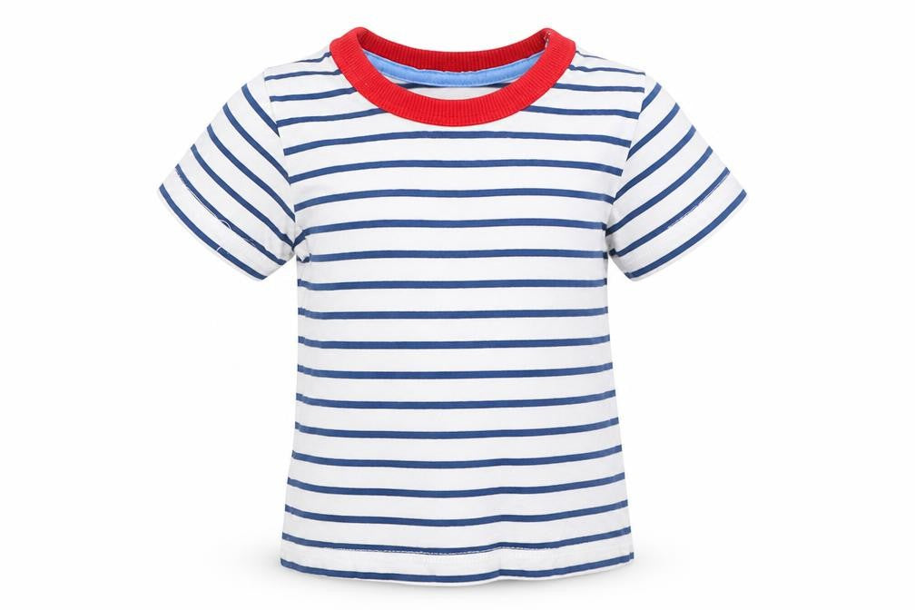 Front view of George boys’ white striped basic t-shirt, size 3-6, months