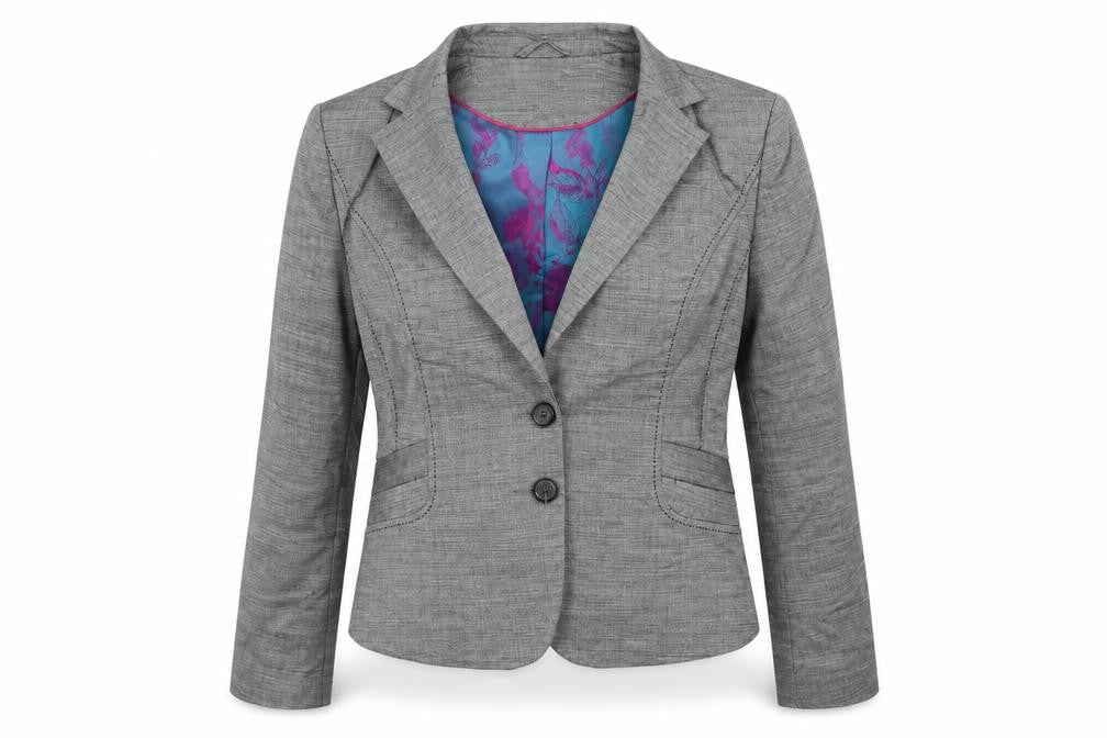 Front view of Marks & Spencer women’s grey jacket blazer, size UK 14, - shoulder pads