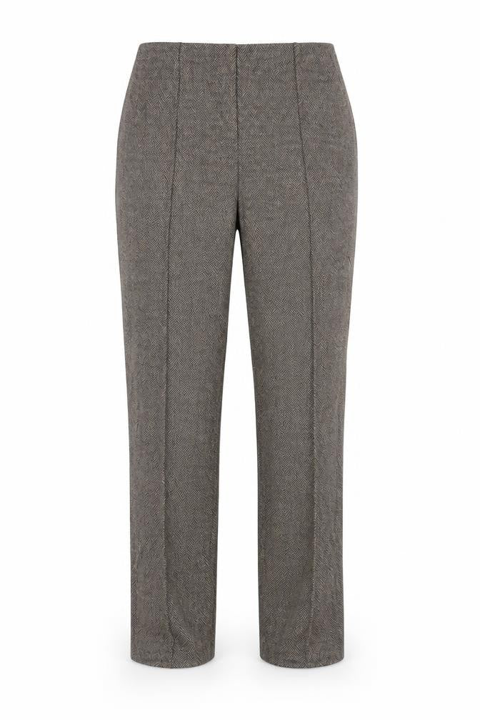 Front view of Bonmarché women’s brown check trousers, size UK 14, 23-inch leg