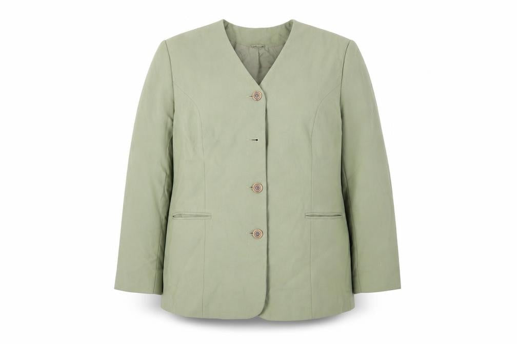 Front view of Bonmarché women’s green jacket blazer, size UK 20