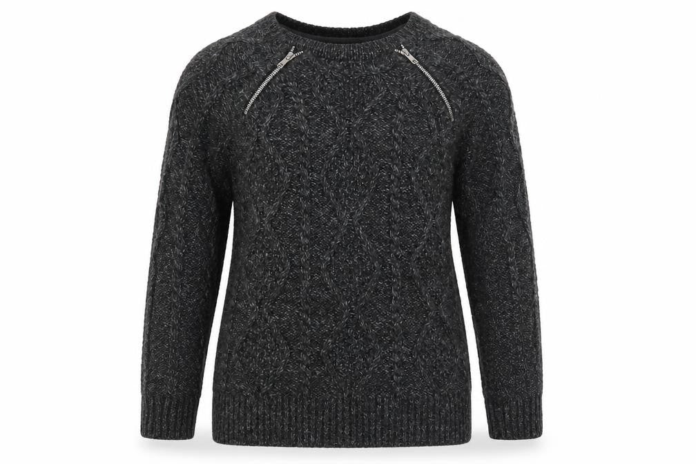 Front view of Marks & Spencer women’s grey jumper, size M, - zip details