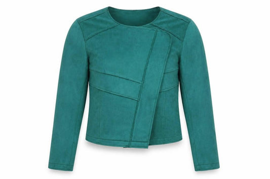 Front view of miss women’s green jacket coatigan, size UK 12
