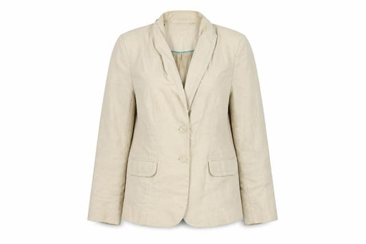 Front view of Bonmarché women’s beige jacket, size UK 16