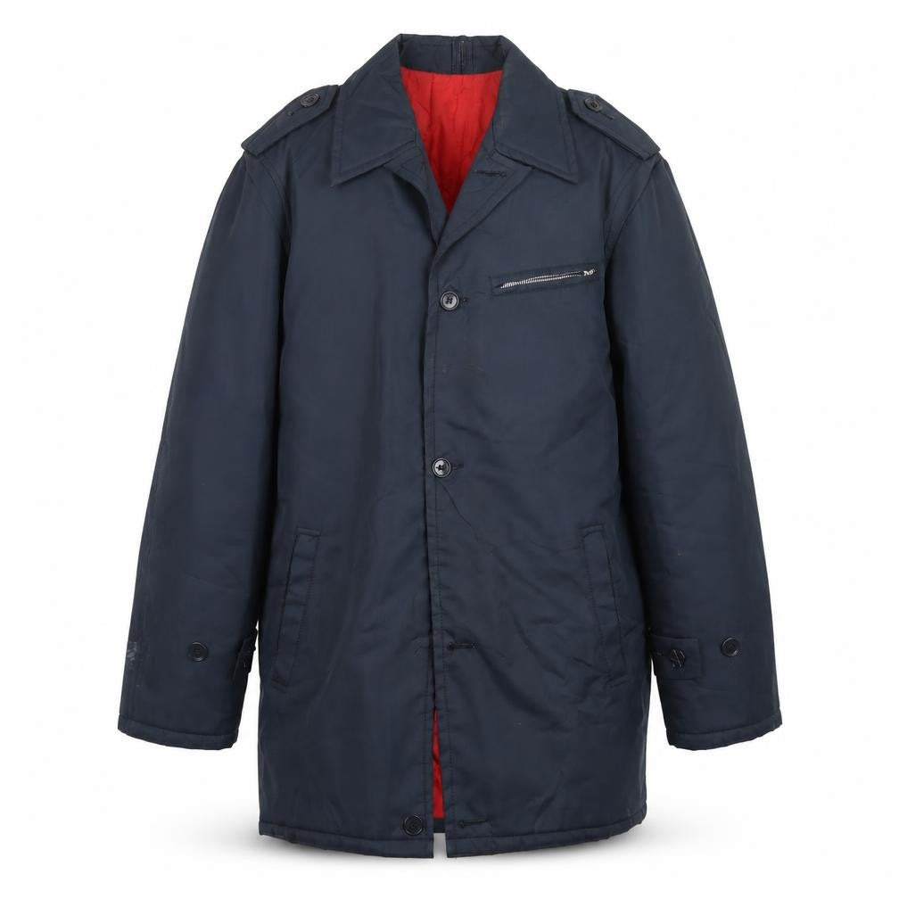 Front view of skyways men’s blue rain coat coat, size S
