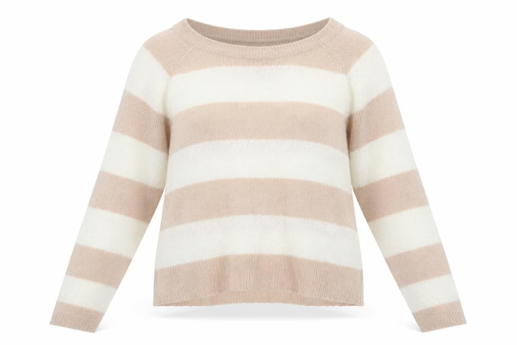 Front view of Internacionale women’s multicoloured striped jumper, size UK 16