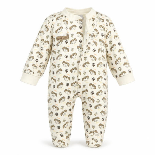 Front view of Mini Mints boys’ multicoloured animal print one-piece, size 3-6, months