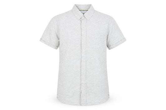 Front view of Larsson & Co men’s beige button-up, size S