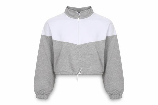 Front view of Boohoo women’s grey pullover sweatshirt, size S, - cropped