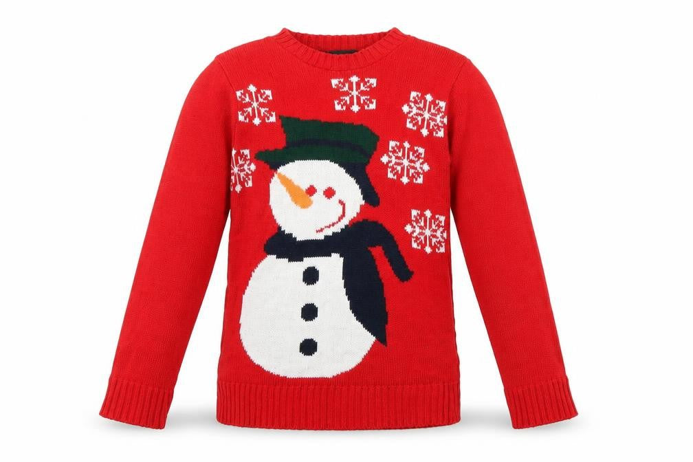 Front view of Globals women’s red jumper, size S, - christmas jumper
