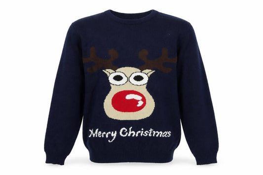 Front view of Catch 22 men’s blue jumper, size L, - christmas jumper