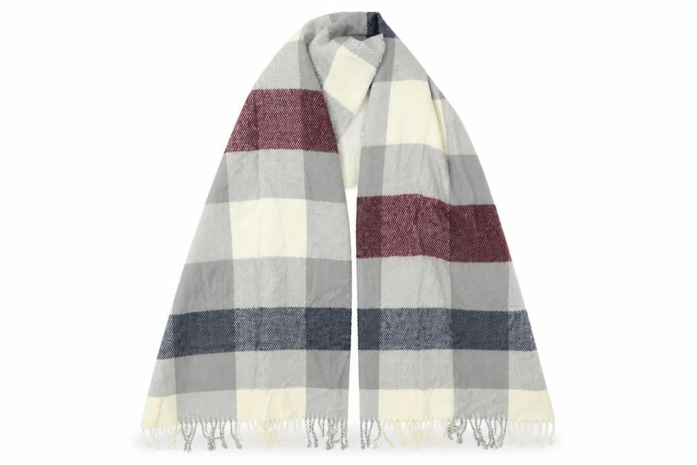 Front view of Warehouse unisex multicoloured check knit shawl/wrap