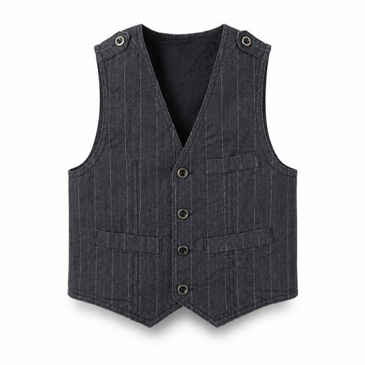 Front view of Next boys’ blue striped gilet waistcoat, size 4, years