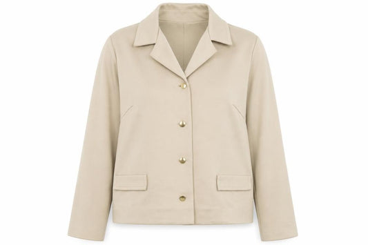 Front view of Chavasot women’s beige jacket, size UK 12