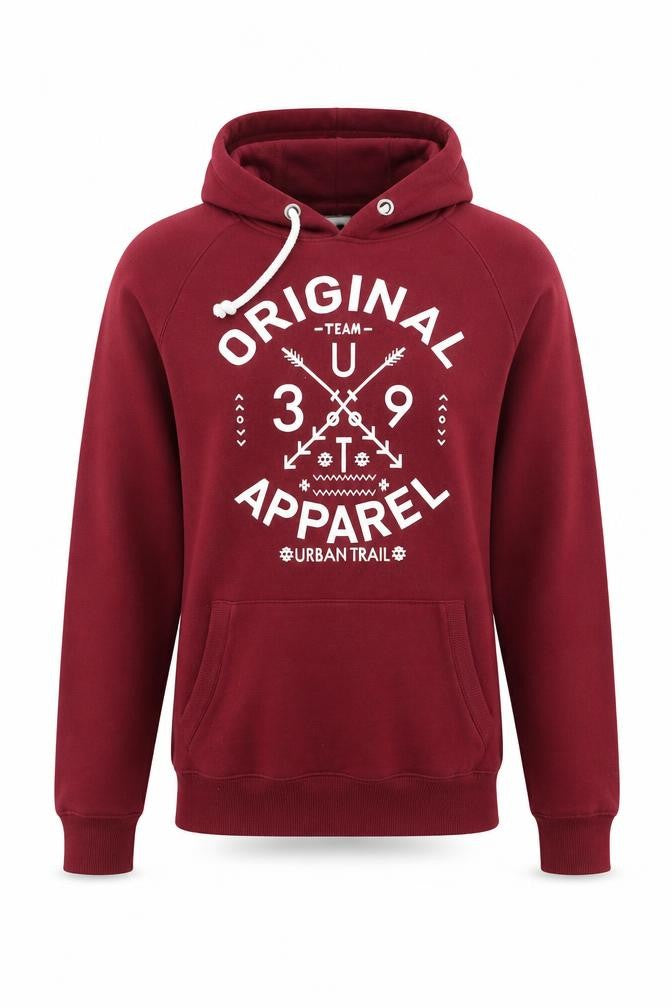 Front view of Cedarwood State men’s red pullover hoodie, size S