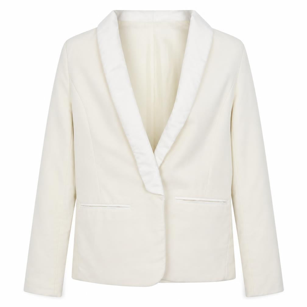 Front view of H&M women’s ivory jacket, size UK 10