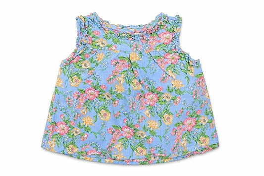 Front view of Next girls’ blue fair isle basic t-shirt, size 6-9, months