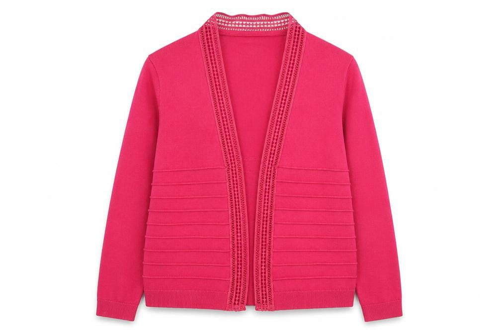 Front view of Soon women’s pink knit cardigan jumper, size UK 12