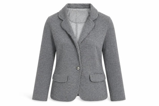 Front view of Internac women’s grey jacket blazer, size UK 10
