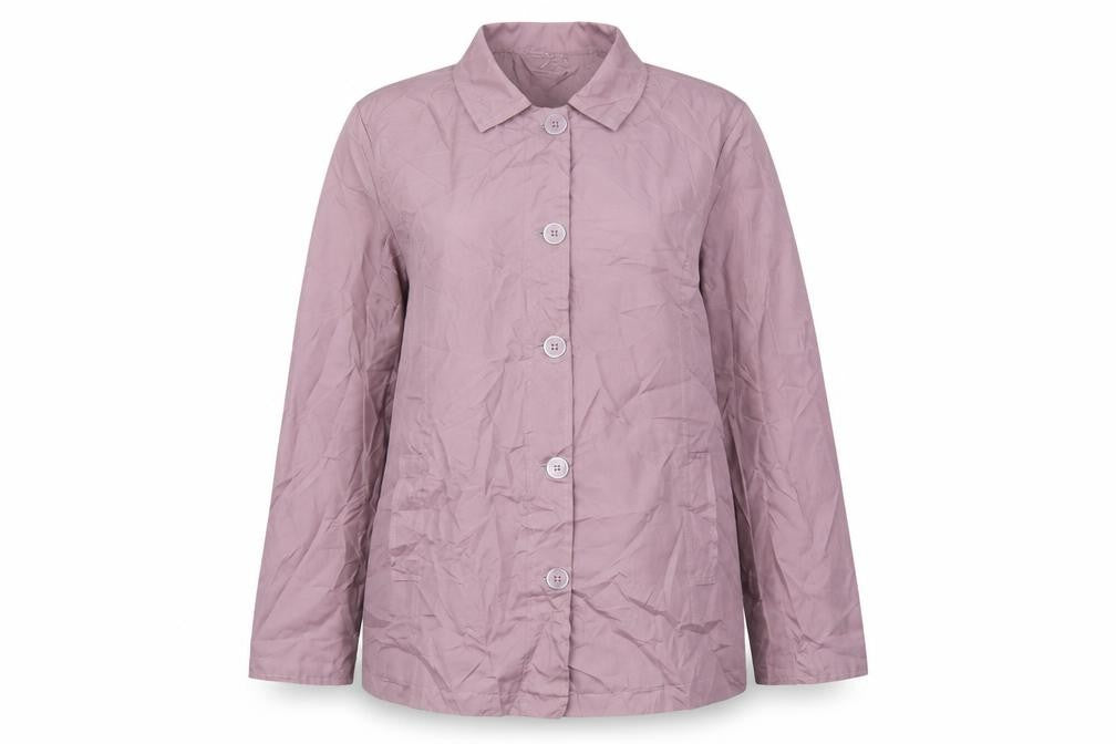 Front view of ann de lancay women’s purple jacket coat, size M