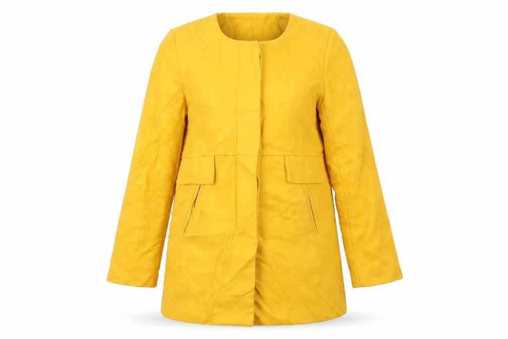 Front view of Witchery women’s yellow paisley jacket coat, size S