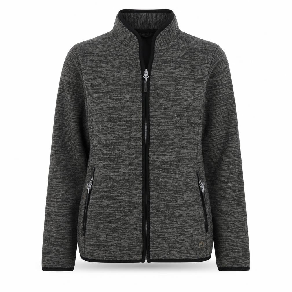 Front view of Crivit women’s grey full zip jumper, size UK 10