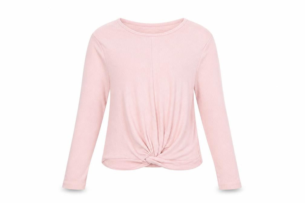 Front view of New Look girls’ pink knit pullover sweatshirt, size 14-15, years - cropped