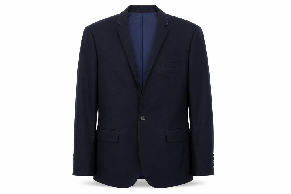 Front view of Taylor & Wright men’s blue jacket suit jacket, size L