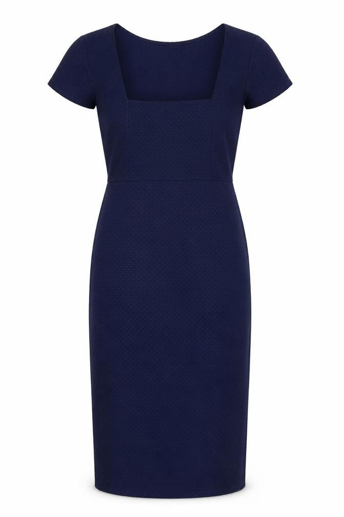 Front view of Boohoo women’s blue sheath, size UK 6