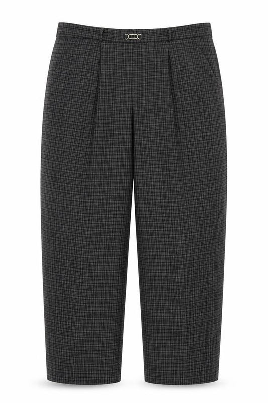 Front view of Bonmarché women’s grey check trousers, size UK 12, 24-inch leg