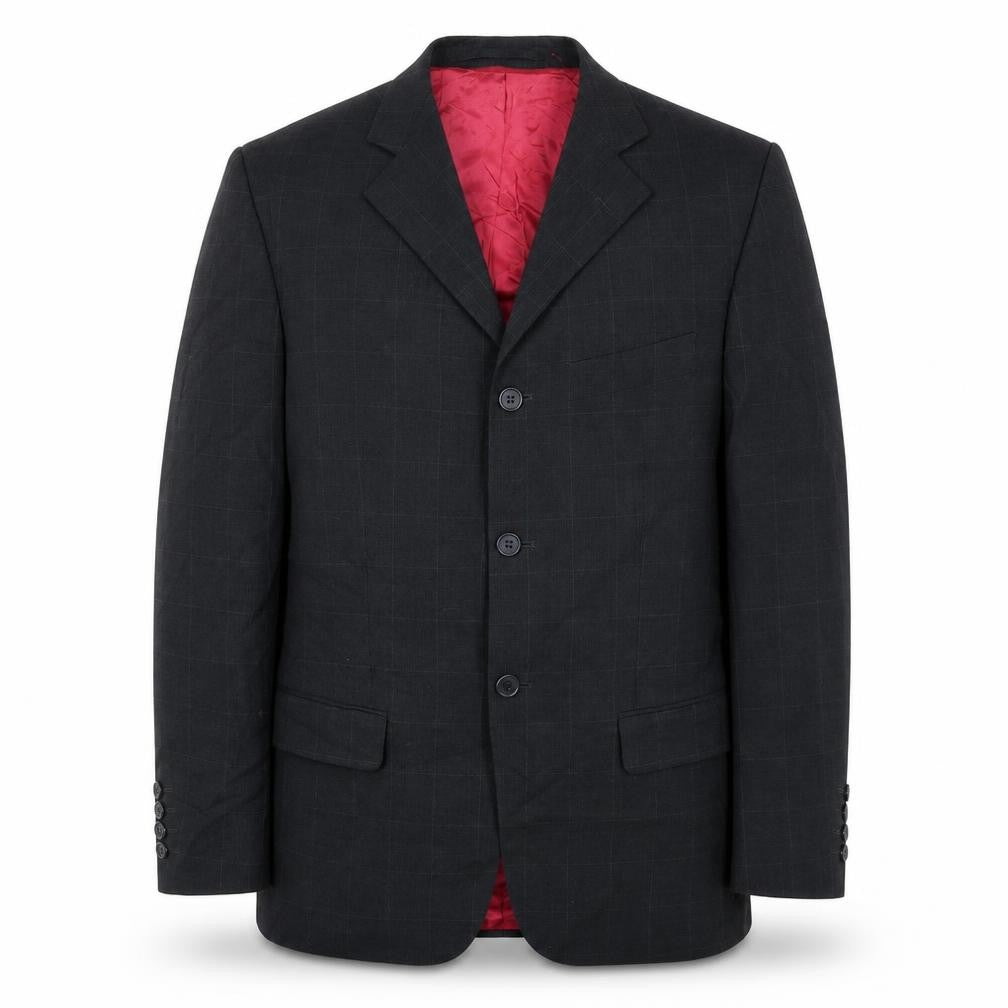 Front view of Hugo James men’s grey check jacket suit jacket, size 36