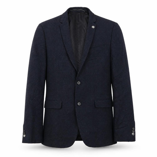 Front view of Burton men’s blue striped jacket suit jacket, size M