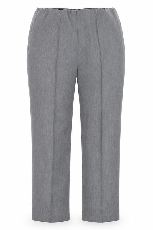 Front view of Bonmarché women’s grey trousers, size UK 14, 26.5-inch leg