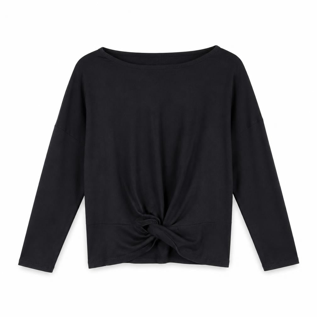 Front view of F&F women’s black basic blouse, size S