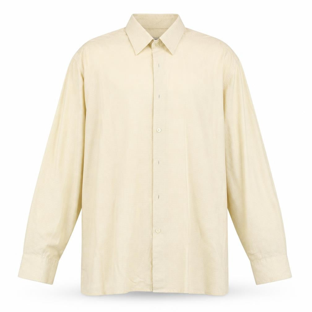 Front view of Burlin men’s beige button-up, size 16.5