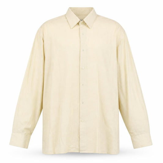 Front view of Burlin men’s beige button-up, size 16.5